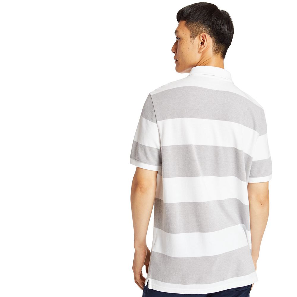 Timberland Πόλο Ανδρικα Γκρι/Ασπρα - Keene River Striped Shirt - Greece 5429361-DX